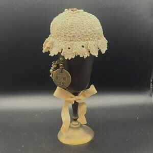 Vintage Copper Goblet Upcycled to Pin Cushion vintage Doily Beads
